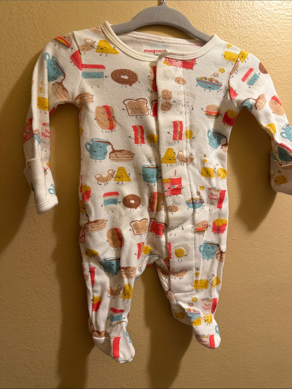 Magnetic Me Cream Footed One-Piece with Colorful Breakfast Characters